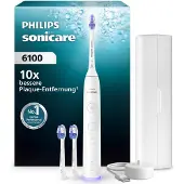 Philips 6100 HX7400/02 Wiederaufladbare Zahnbürste, Erwachsener, Schallzahnbürste, Sensibel, 62000 Bewegungen pro Minute, Weiß, 2 min, 4 x 30 sec