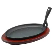 Genware Gusseiserne Servierpfanne mit Holz-Untersetzer - 27x18cm"