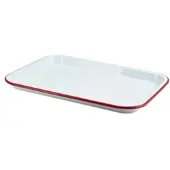 Genware Emaille-Serviertablett, weiß mit rotem Rand - 33,5x23,5x2,2cm"