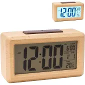 Relaxdays Wecker digital, Holz, Datums- & Temperaturanzeige, Snooze-Funktion, Lichtsensor, Digitalwecker, eckig, natur