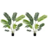 Costway 2er Set künstliche Areca-Palmen 140cm, Kunstpalmen mit Topf und Blättern, grüne Dekozimmerpflanzen