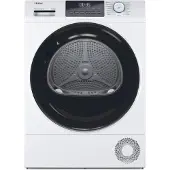 Haier HD80-E929E-DE, Freistehend, Frontlader, Wärmepumpe, Weiß, Tasten, Drehregler, Schwarz