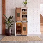 MASSIVMOEBEL24.DE Schrank Mango / Altholz 80x45x175 weiß lackiert RAILWAY LUX #516