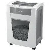 Leitz IQ Office Pro Aktenvernichter P5+, Super-Mikroschnitt 2 x 5 mm, 30 l, 7 Blatt Schnittleistung, Anti-Papierstau-Technologie, mit Rollen, weiß