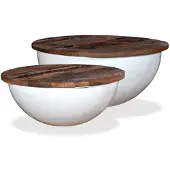 vidaXL 2-tlg. Couchtisch-Set Altholz Massiv Weiß Schalenform