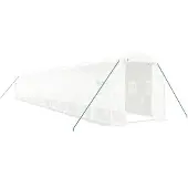 vidaXL Gewächshaus mit Stahlrahmen Weiß 28 m² 14x2x2 m