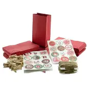 Kaemingk Adventskalender 24 rote Papiertüten mit Holz-Klammern Zahlensticker & Schnur