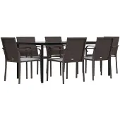 vidaXL 7-tlg. Garten-Essgruppe mit Kissen Poly Rattan und Stahl