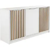 Mirjan 24 Kommode Bali Lux D3, Stilvoll Wohnzimmer, Kommode mit drei Drehtüren (Farbe: Weiß / Wotan Eiche)