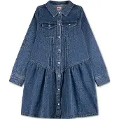 Levi's Levis Kids Jeanskleid "LVG LONG SLEEVE DROP WAIST DRE" Brusttaschen Durchgehender Knopfverschluss