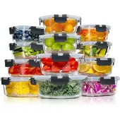 YASHE Glas-Frischhaltedosen LN-12PCS, 12 Behälter, 6,75 L, Schwarz