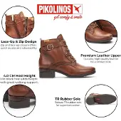 Pikolinos braune Leder-Schnürstiefel mit mittlerem Absatz – Malaga