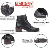Pikolinos schwarze Leder-Schnürstiefel mit mittlerem Absatz – Malaga