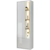 Furn.Design HOCHSCHRANK weiß Hochglanz, Eiche 45 cm, Badschrank inklusive Beleuchtung