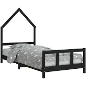 vidaXL Kinderbett Schwarz 90x200 cm Massivholz Kiefer