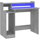 vidaXL Schreibtisch mit LEDs Grau Sonoma 97x45x90 cm Holzwerkstoff