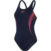 Speedo - "Placement" Badeanzug für Damen, Halboffener Rücken (Marine/Pink)