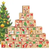 Famanu Adventskalender zum Selbstgestalten mit Boxen und Aufklebern - 24 Stück