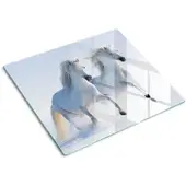 Tulup GLASPLATTE 60x52 cm Zwei Pferde Schnee