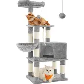 Famanu Kratzbaum für Katzen und Kätzchen - Stabil, 138 cm, hellgrau