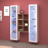 Web Furniture Wohnwand Kesia WH, weiß, mit 2 Vitrinen und Holzregal