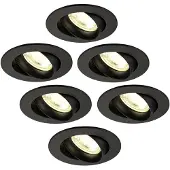 LEDVION 6er Set LED Einbaustrahler Rund Schwarz 3W dimmbar Warmweiss