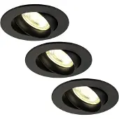 LEDVION 3er Set LED Einbaustrahler Rund Schwarz 3W dimmbar Warmweiss