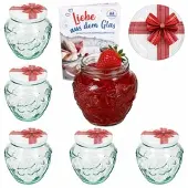 MamboCat 6er Set Frutta Vaso Marmeladenglas 580ml mit Geschenk Deckel TO82 & Rezeptheft
