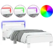 vidaXL Bettgestell mit Kopfteil und LED-Leuchten Weiß 90x200 cm
