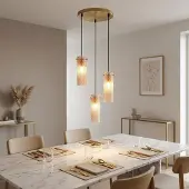 Globo Lighting LED Hängeleuchte, Metall, Gold, Glas, 3-flammig, E14, Ø 35 cm, H 120 cm