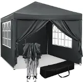 Famanu Partytent 3x3m - Wasserfest, UV-Schutz, mit Tragetasche und Seitenwänden - Grau