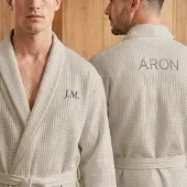 Yoursurprise Personalisierter Waffelbademantel Herren - Bestickt - Beige - L/XL