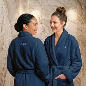Yoursurprise Personalisierter Fleece-Bademantel für Damen - Bestickt - Blau - S/M