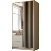 Lookway Zweitüriger Kleiderschrank NELA mit Lamellen 105 cm mit Spiegel, Kaschmir / Kaschmir + Schwarz