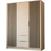 Lookway Dreitüriger Kleiderschrank NELA mit Lamellen 155 cm, Kaschmir / Kaschmir + Schwarz