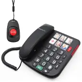 Siltcon Protectly Kabelgebundenes Seniorentelefon – SOS-Anhänger, große Fototasten