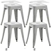 DELUKE Hocker FULDA 4er Set 40x40x46cm, Metall, Silber Küchenhocker Esszimmerhocker Stapelhocker