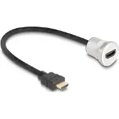 DeLOCK HDMI Einbaubuchse 8K 60 Hz mit Kabelpeitsche Stecker 30 cm Aluminium (88180)