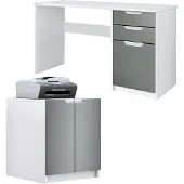 Vladon Büromöbel Homeoffice Set Paris, Germany mit Druckerkommode und Schreibtisch, Weiß matt / Graphit seidenmatt