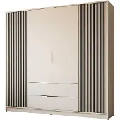 Lookway Viertüriger Kleiderschrank NELA mit Lamellen 206 cm, Kaschmir / Kaschmir + Schwarz