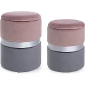 Natur24 2er Set Pouf Polina 36 x 36 x 44 cm MDF Polyester Grau Rosa