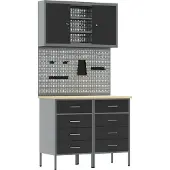 vidaXL Möbel 5-teiliges Werkbank-Set Schwarz Stahl - Werkbänke 3321422