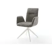 DELIFE Drehstuhl Vinja-Flex Bouclé Soft Schlamm Kreuzgestell breit Weiß 360° drehbar Wippfunktion