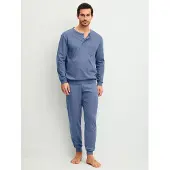 Calida Schlafanzug "Relax Choice 1", Herren, Gr. L (52/54), blau (coastal fjord), Interlock, Obermaterial: 100% Baumwolle, Homewear-Sets Schlafanzug