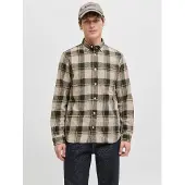 Jack & jones Langarmhemd "JPRBLUBROOK CHECK L/S SHIRT SN", Herren, Gr. XS, N-Gr, grün (peat), Web, Obermaterial: 100% Baumwolle, kariert, regular fit, Hemden Langarmhemd