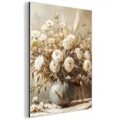 MuchoWow METALLBILD Blumen - Vase - Stilleben - Beige 60x80 cm