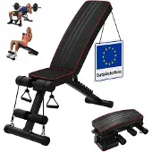 Relaxdays Hantelbank, bis 150 kg, klappbar, verstellbar, 2 Expander, 4 in 1 Workout, Home Gym Trainingsbank, schwarz