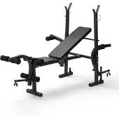 Relaxdays multifunktionale Hantelbank, Hantelablage, Butterfly-Arme, Beinstrecker, verstellbar, klappbar, Stahl, schwarz