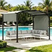 KOMFOTTEU Pergola, 3 x 2,4 m Gartenpavillon mit Sonnenschutz & Bogendach (Grau)