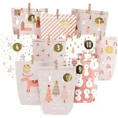 Sonstiges Adventskalender zum Befüllen, 24 bedruckte Papiertüten mit Zahlenaufklebern, Rosa